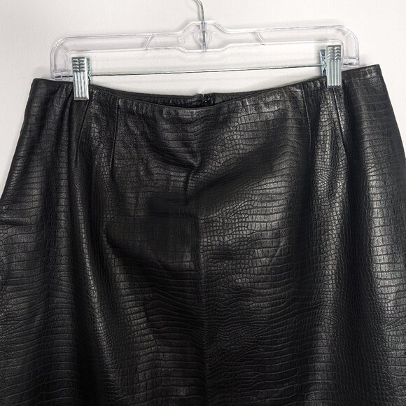 Liz Claiborne Vintage Black Soft Embossed Leather Mini Pencil Skirt Back Zip - Picture 7 of 9